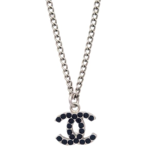 Chanel CC Chain Necklace Pendant Rhinestone Silver - Picture 1 of 4